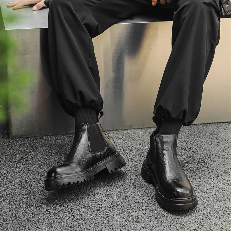 WEISHIBANGWEI Short Chelsea Boots Medium Heel Men's-8