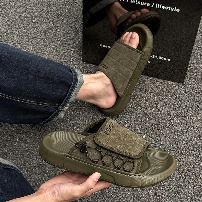 WEISHIBANGWEI Slip Resistant Odor Resistant Slide Slippers Men's Olive Green-1