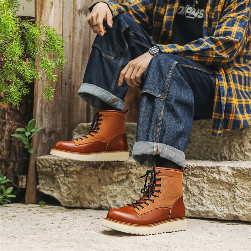 WEISHIBANGWEI Ankle Boots Men's Brown-4
