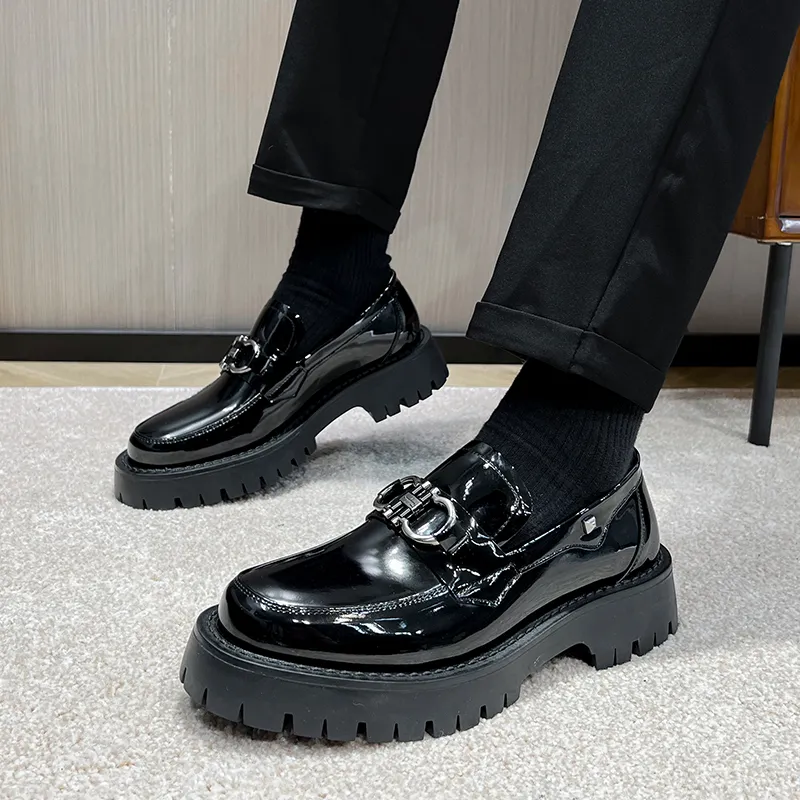 WEISHIBANGWEI Loafers Medium Heel Men's Black-1
