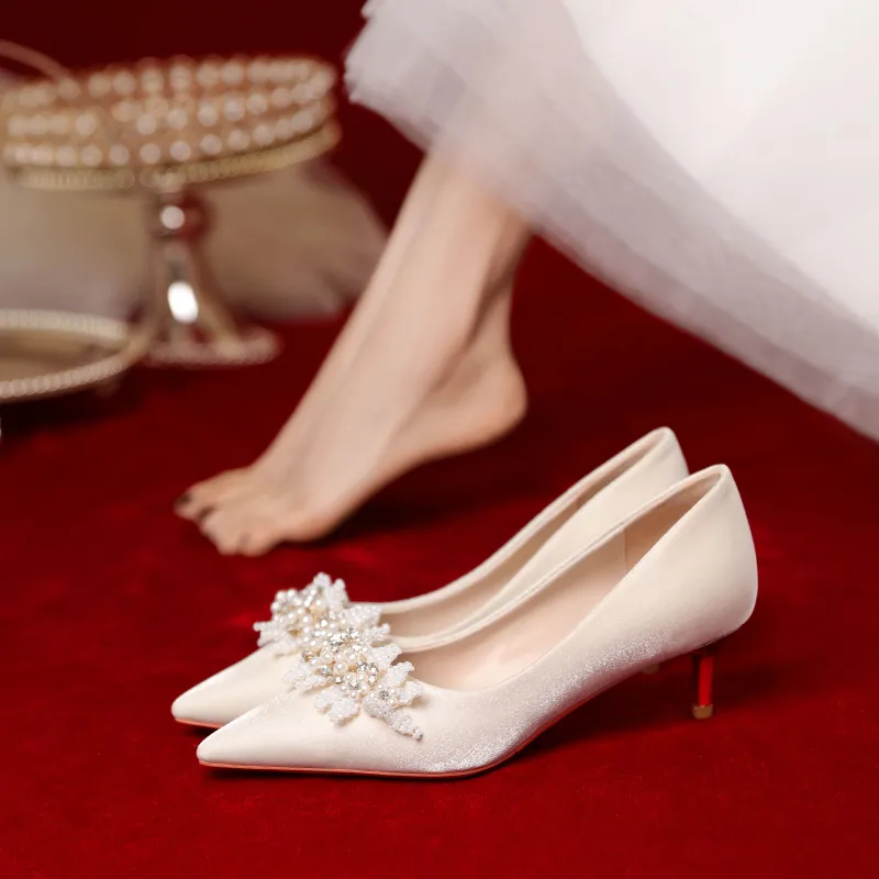 WEISHIBANGWEI Slim Heel High Heels Women's Champagne-5