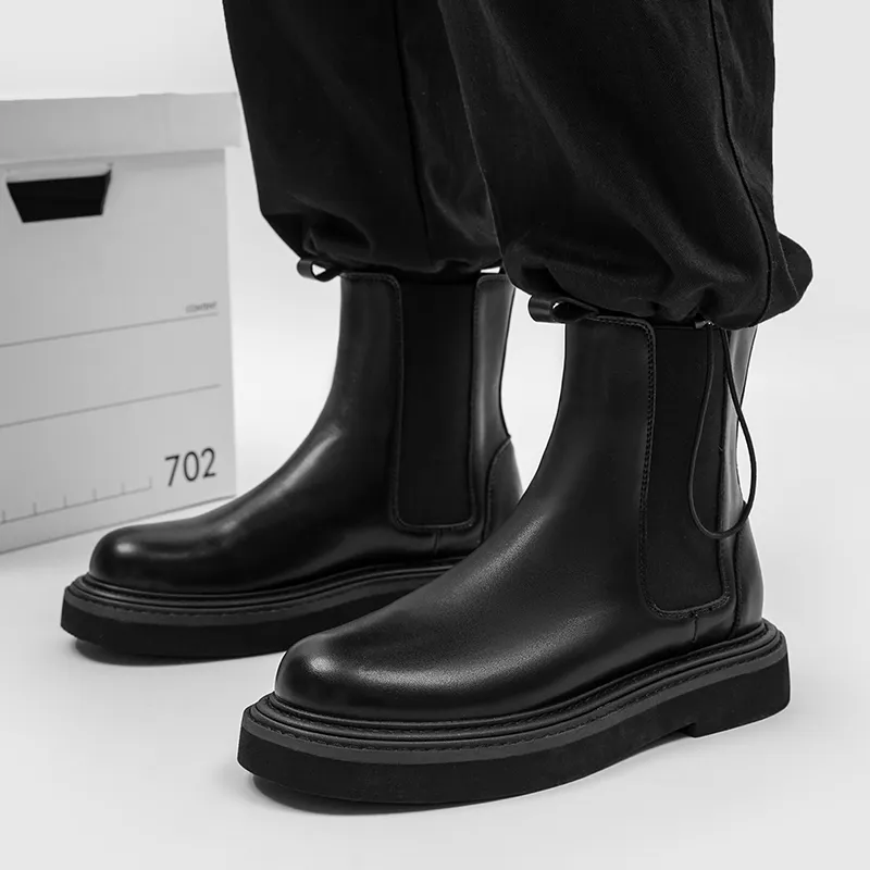 WEISHIBANGWEI Short Chelsea Boots Men's Black-3