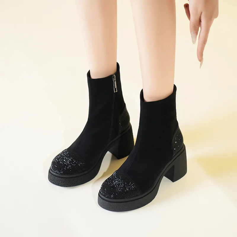 WEISHIBANGWEI Ankle Boots 7CM Women's Black-3