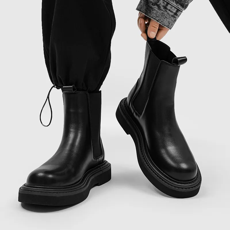 WEISHIBANGWEI Short Chelsea Boots Men's Black-2