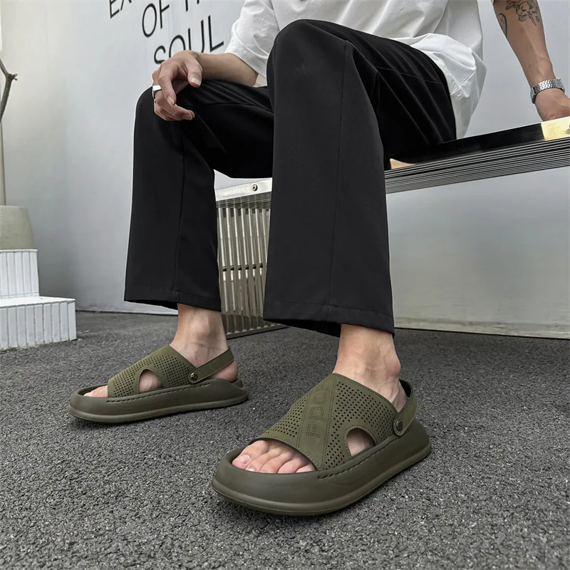 WEISHIBANGWEI Beach Sandals Men's Olive Green-2