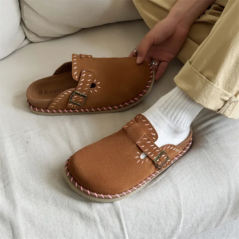 WEISHIBANGWEI Closed Toe Slippers Unisex Brown Red-3
