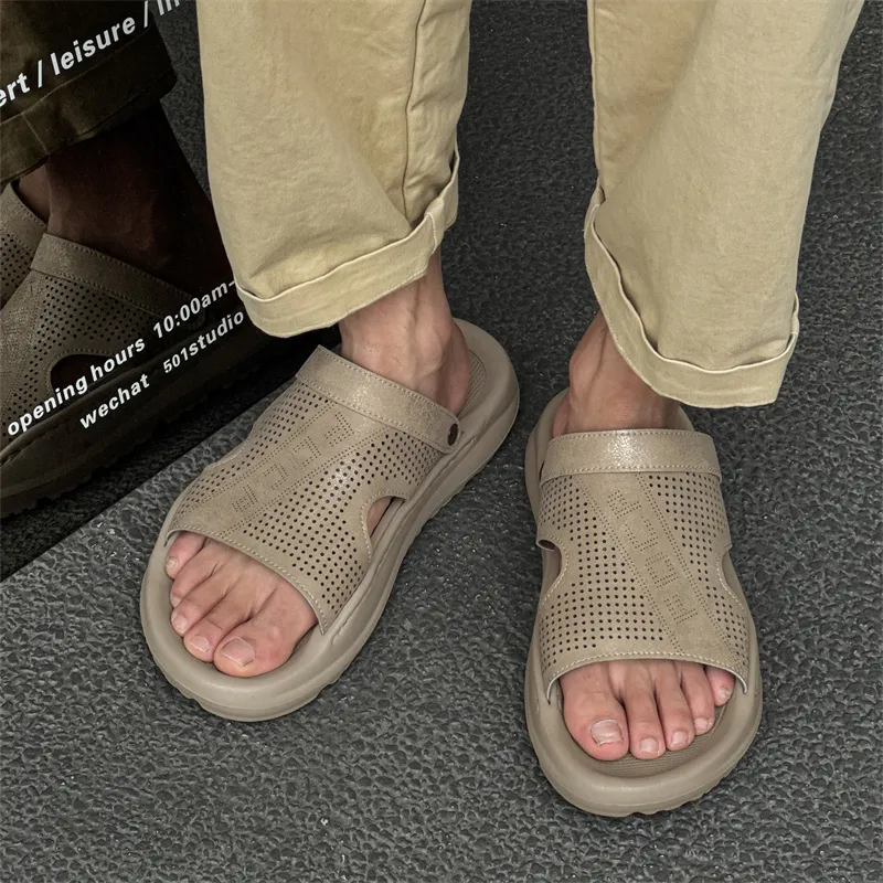 WEISHIBANGWEI Beach Sandals Men's Khaki White-1