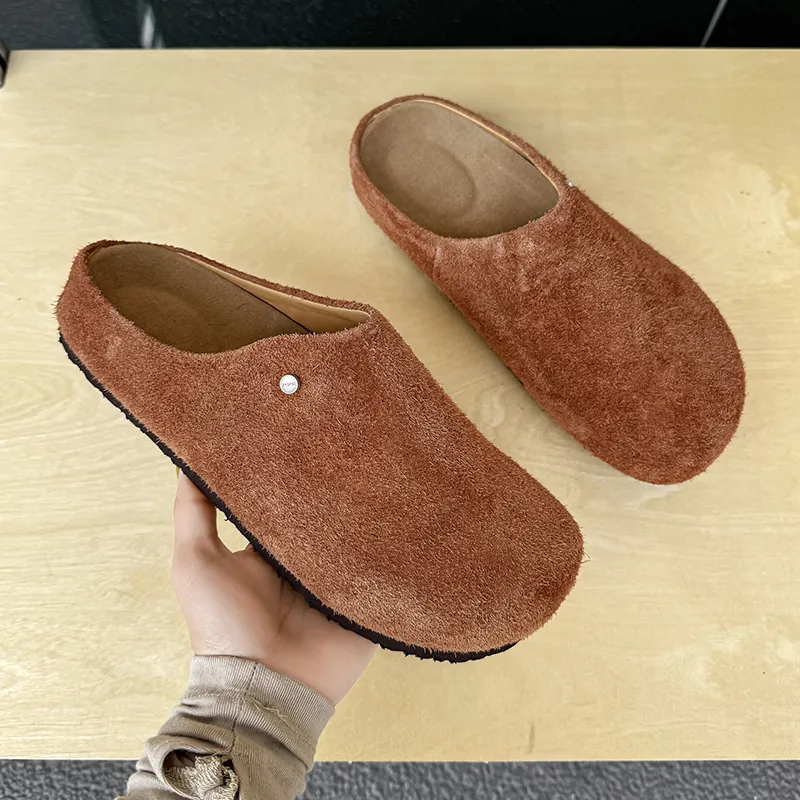 WEISHIBANGWEI Rubber Sole Slip Resistant Closed Toe Slippers Unisex Camel-9