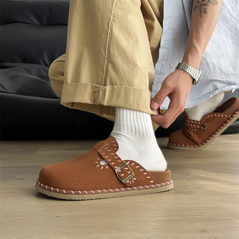 WEISHIBANGWEI Closed Toe Slippers Unisex Brown Red-2