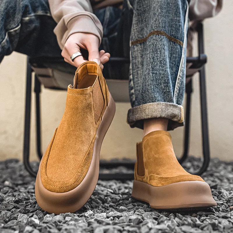 WEISHIBANGWEI Short Chelsea Boots Men's Brown-6