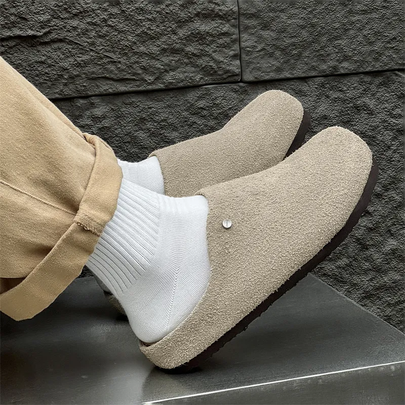 WEISHIBANGWEI Rubber Sole Slip Resistant Closed Toe Slippers Unisex Beige-4