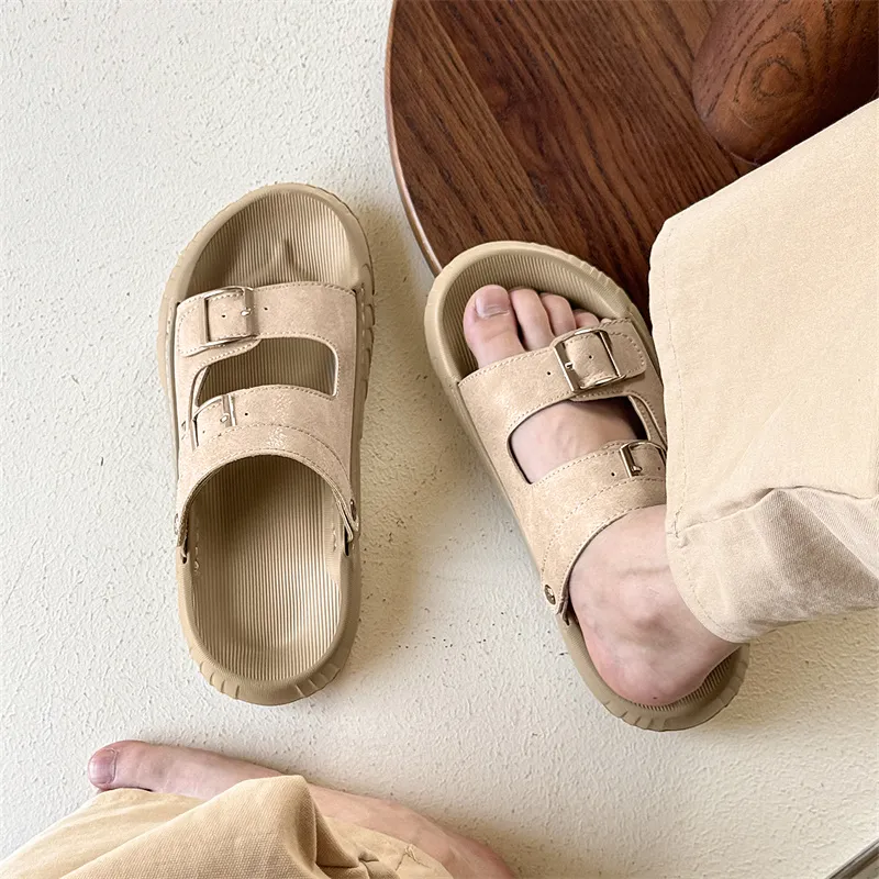 WEISHIBANGWEI Beach Sandals Men's Khaki White-4