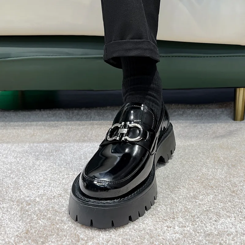 WEISHIBANGWEI Loafers Medium Heel Men's Black-8