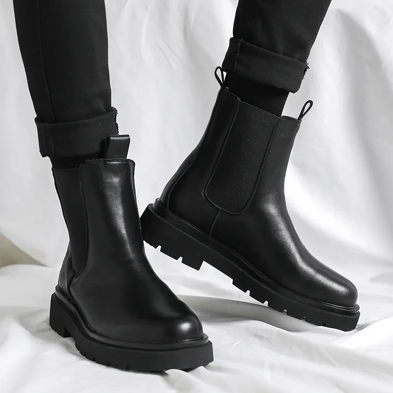 WEISHIBANGWEI Crew Chelsea Boots Medium Heel Men's-7