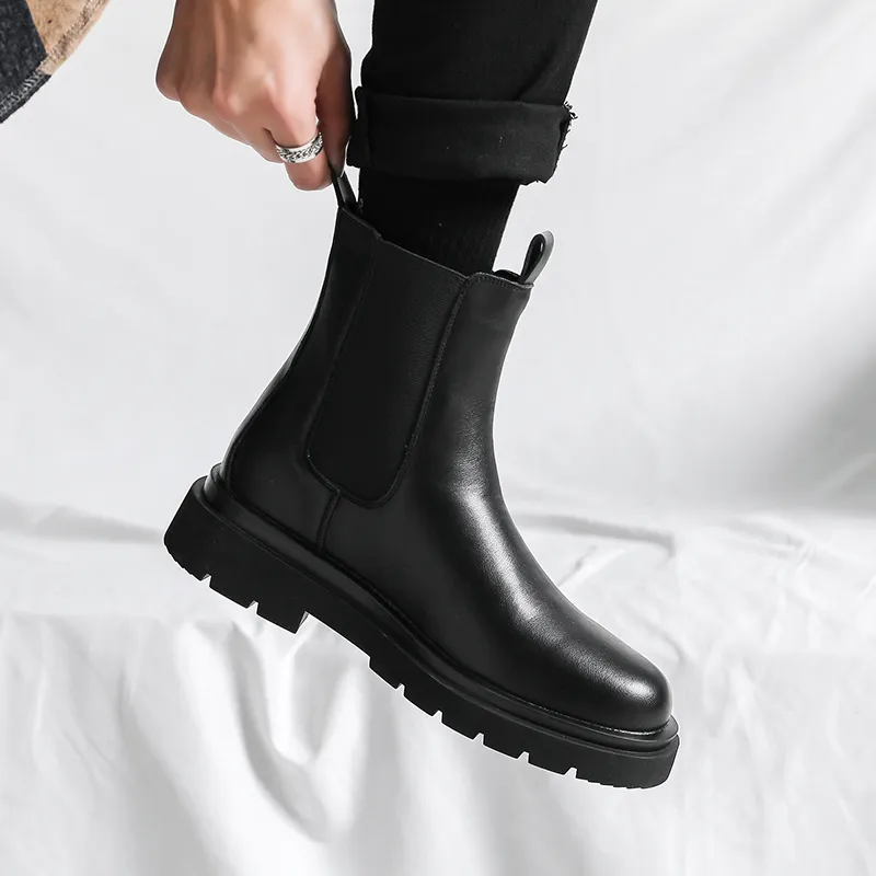 WEISHIBANGWEI Crew Chelsea Boots Medium Heel Men's-20