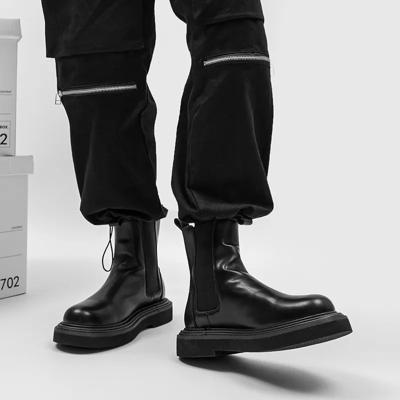 WEISHIBANGWEI Short Chelsea Boots Men's Black-4