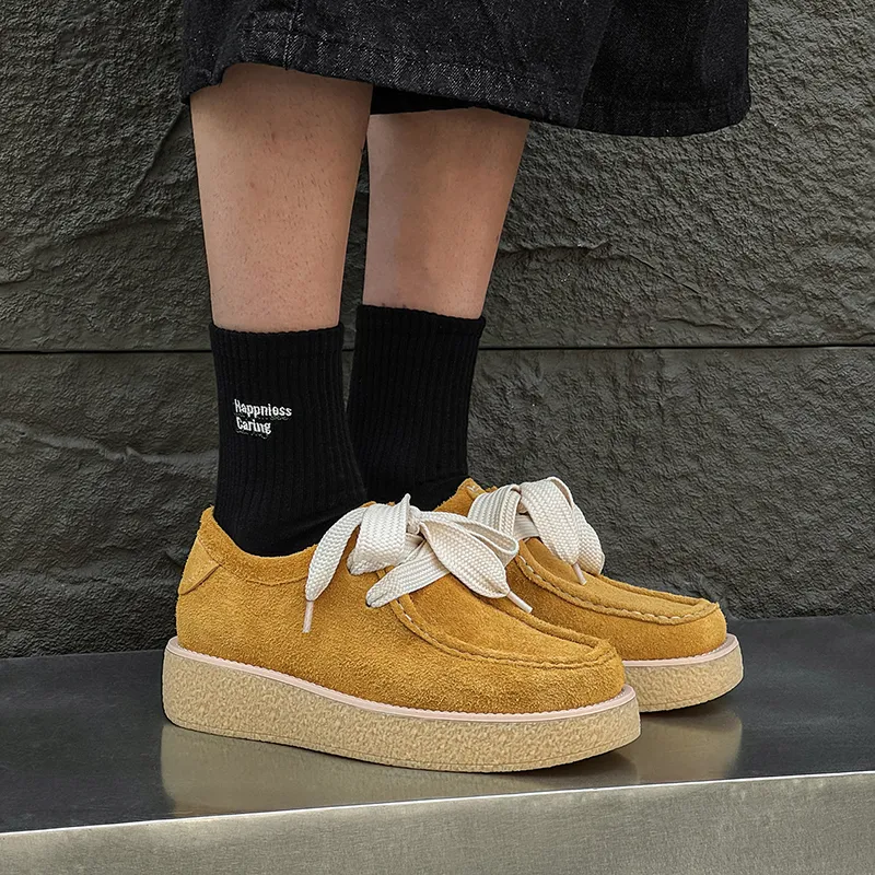 WEISHIBANGWEI Height Increasing Low Top Casual Shoes Men's Yellow-4