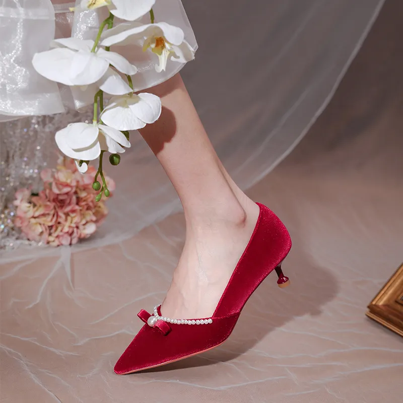 WEISHIBANGWEI Slim Heel High Heels Women's Burgundy-4
