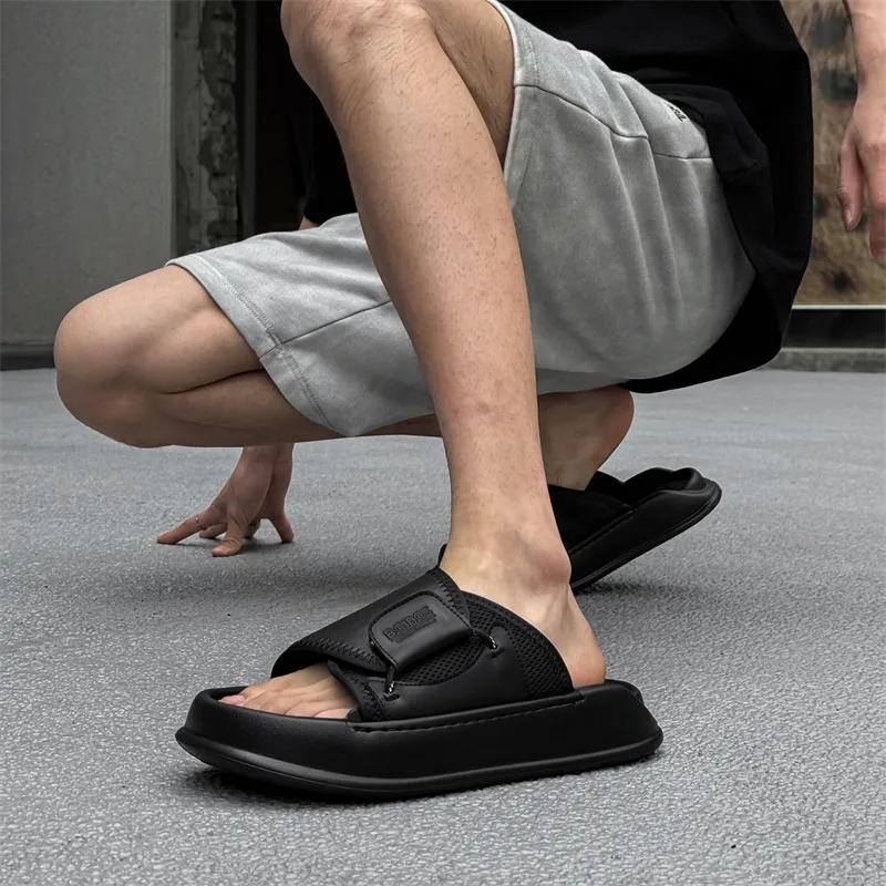 WEISHIBANGWEI PU Polyurethane Slip Resistant Odor Resistant Slide Slippers Men's Black-6