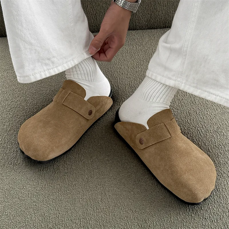 WEISHIBANGWEI Rubber Sole Slip Resistant Closed Toe Slippers Men's Khaki-1