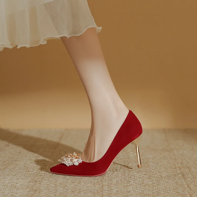 WEISHIBANGWEI Slim Heel High Heels Women's Burgundy-5