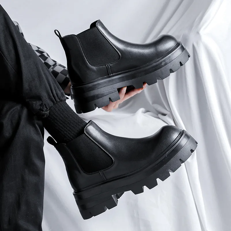 WEISHIBANGWEI Short Chelsea Boots Medium Heel Men's Black-9