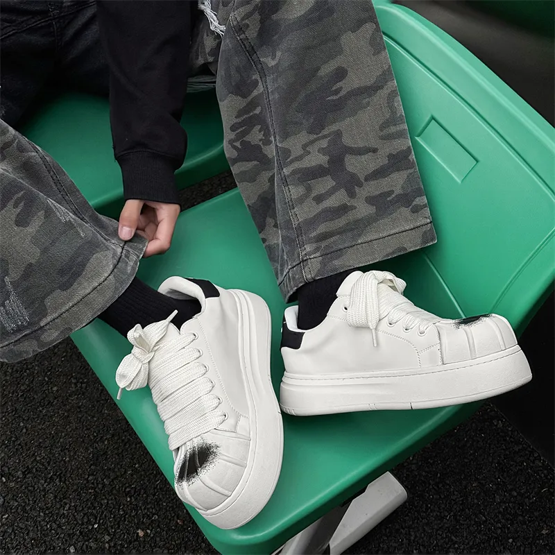 WEISHIBANGWEI Height Increasing Low Top Skateboard Shoes Men's White-6