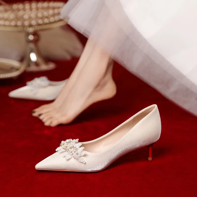 WEISHIBANGWEI Slim Heel High Heels Women's Champagne-4