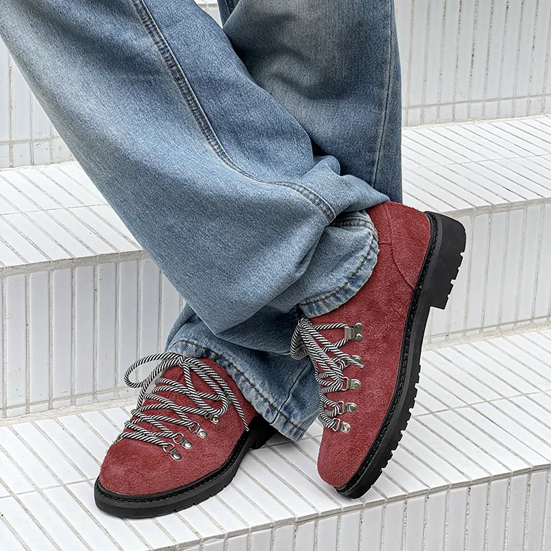 WEISHIBANGWEI Casual Shoes Unisex Long Fuzzy Red-4