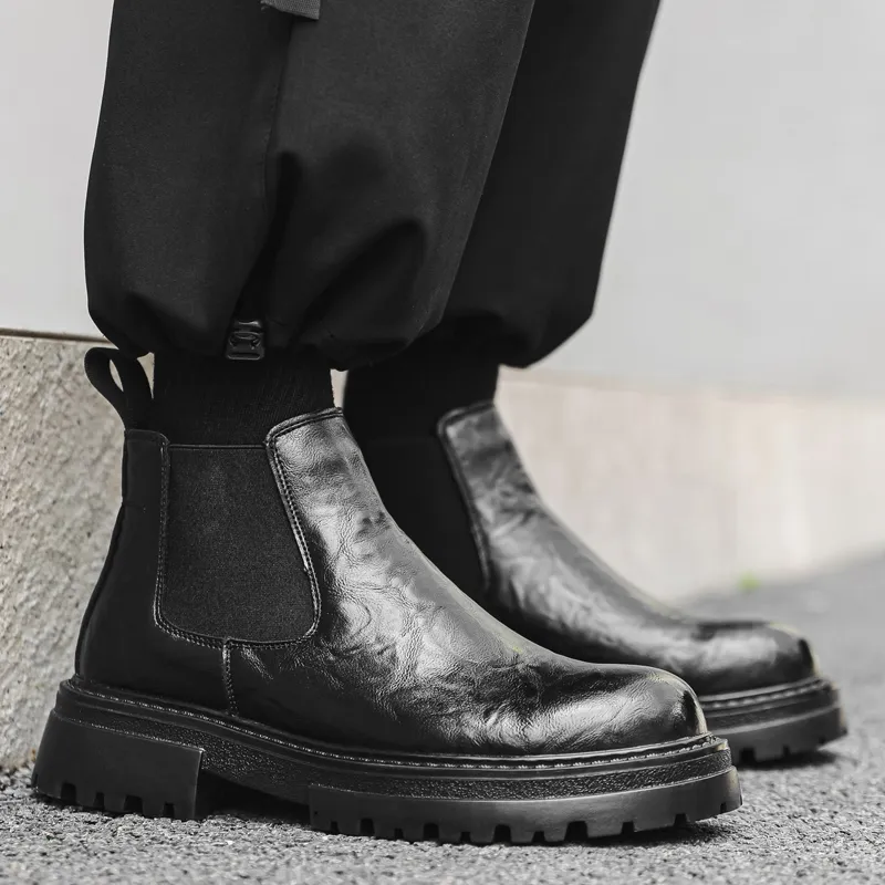WEISHIBANGWEI Short Chelsea Boots Medium Heel Men's-7