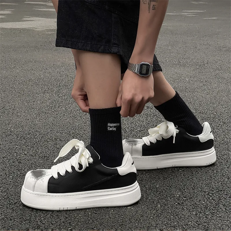 WEISHIBANGWEI Height Increasing Low Top Skateboard Shoes Men's Black-4