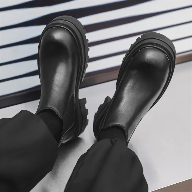 WEISHIBANGWEI Short Chelsea Boots Medium Heel Men's Black-3