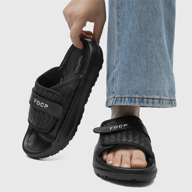 WEISHIBANGWEI Slip Resistant Odor Resistant Slide Slippers Men's Black-2