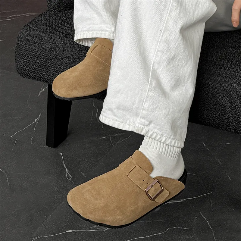 WEISHIBANGWEI Rubber Sole Slip Resistant Closed Toe Slippers Men's Khaki-3