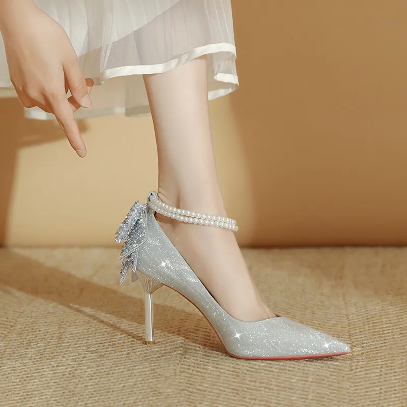 WEISHIBANGWEI Slim Heel High Heels Women's Silver-2