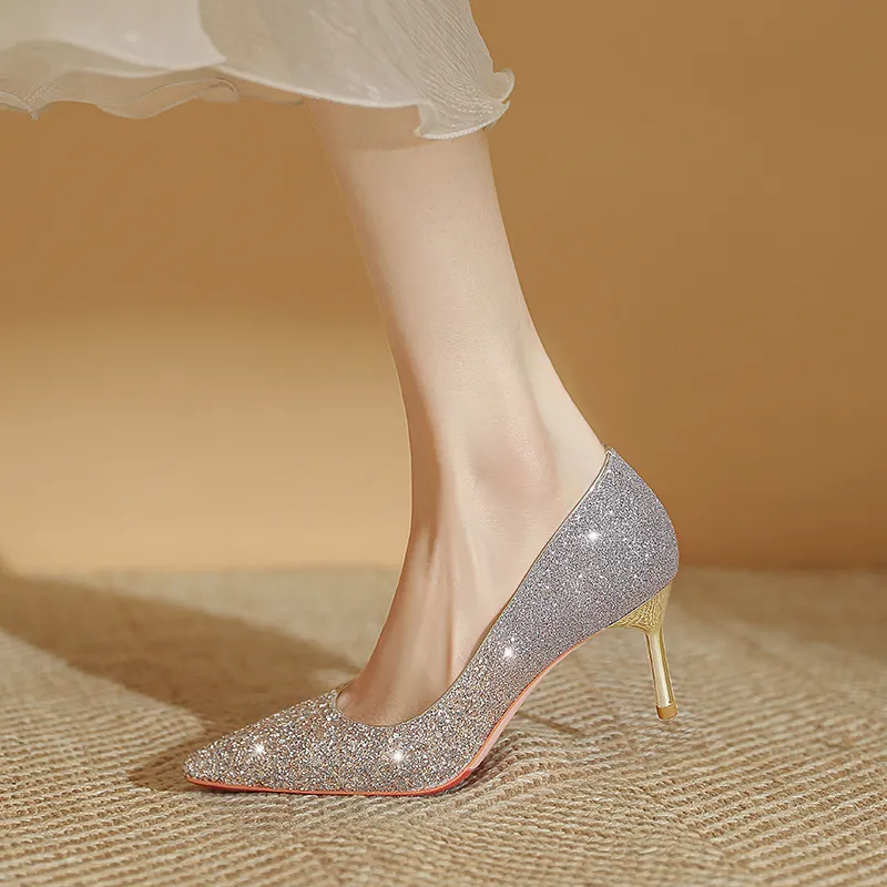 WEISHIBANGWEI Slim Heel High Heels Women's Gold-1