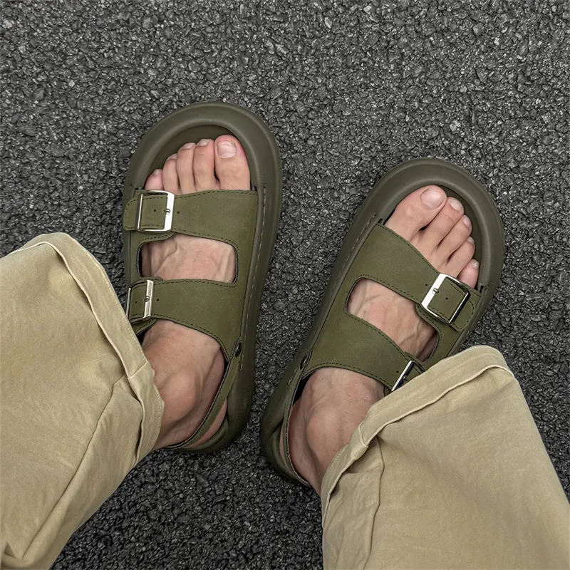 WEISHIBANGWEI Beach Sandals Men's Olive Green-4
