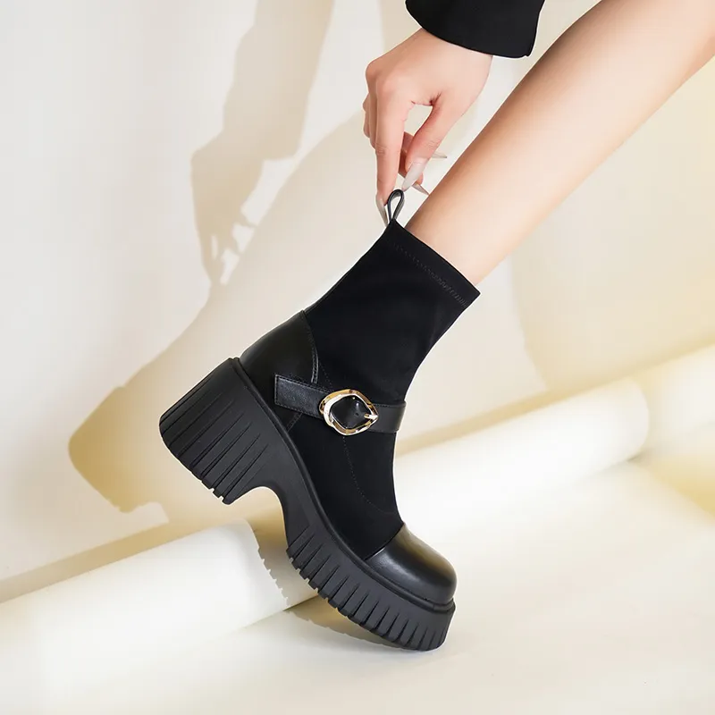 WEISHIBANGWEI Ankle Boots 7.5CM Women's Black-2