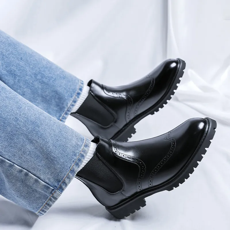 WEISHIBANGWEI Short Chelsea Boots Men's Black-6