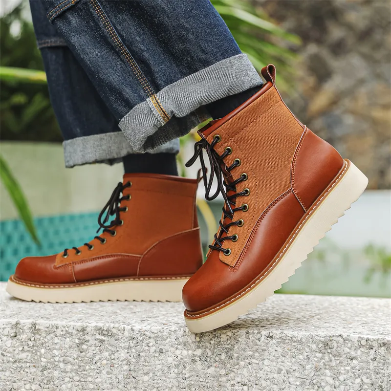 WEISHIBANGWEI Ankle Boots Men's Brown-5