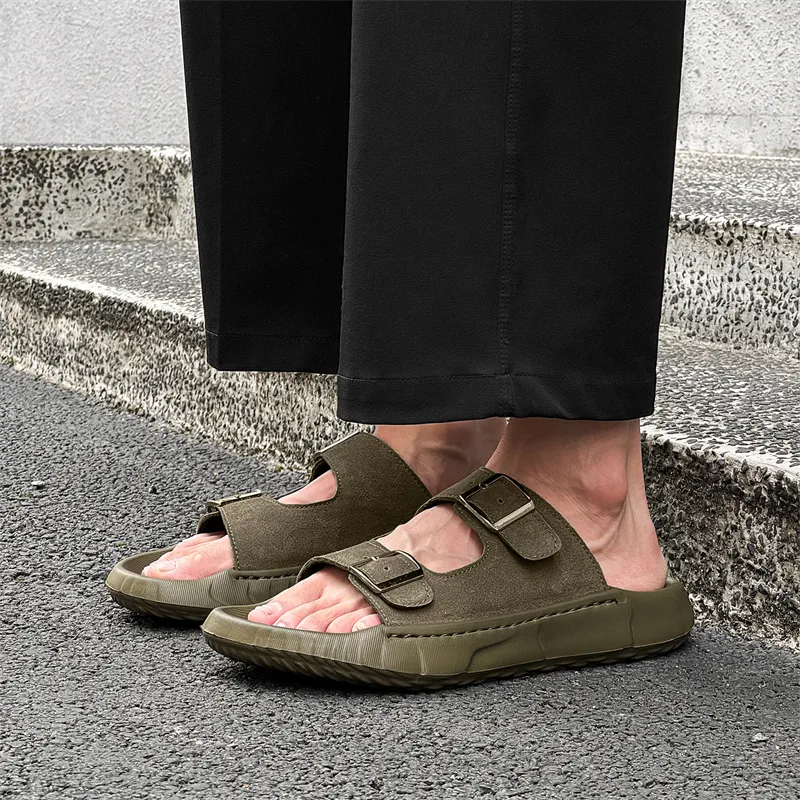 WEISHIBANGWEI Slip Resistant Odor Resistant Slide Slippers Men's Olive Green-6