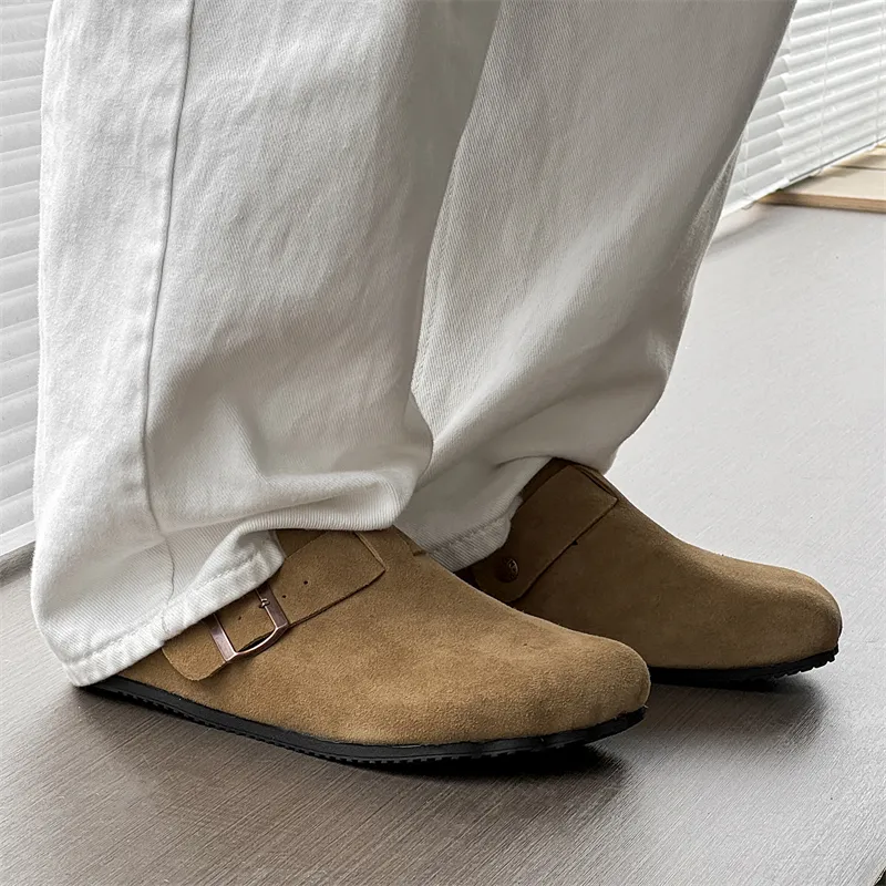 WEISHIBANGWEI Rubber Sole Slip Resistant Closed Toe Slippers Men's Khaki-2
