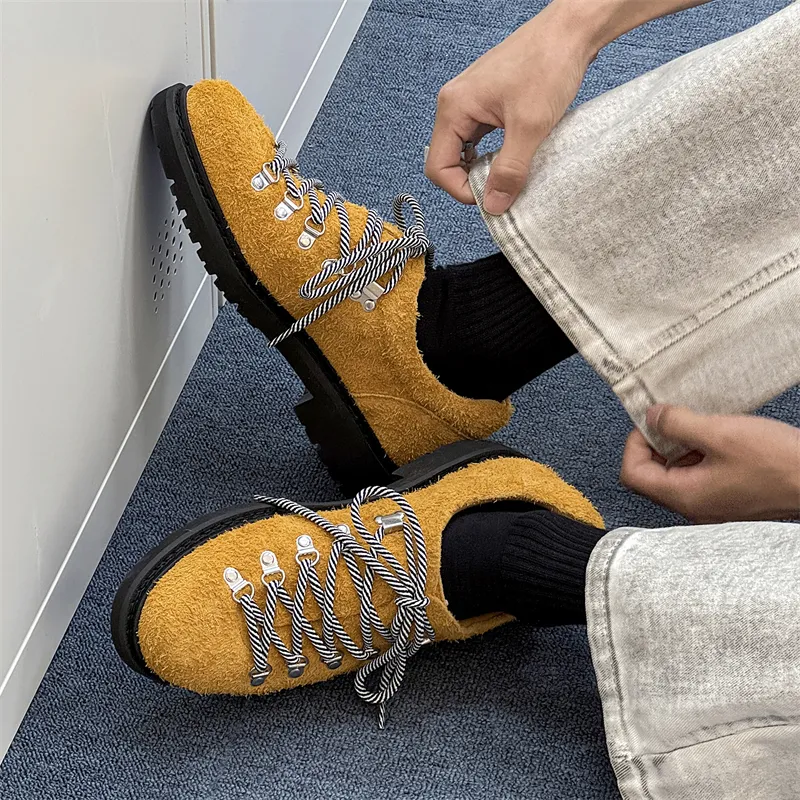 WEISHIBANGWEI Casual Shoes Men's Long Fuzzy Yellow-6