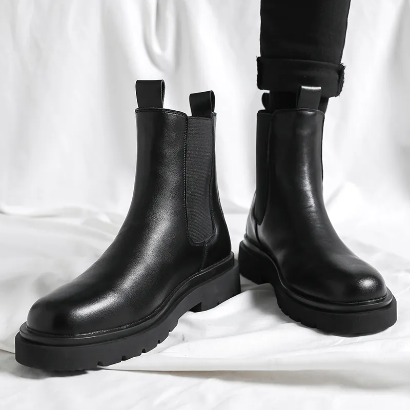 WEISHIBANGWEI Crew Chelsea Boots Medium Heel Men's-11