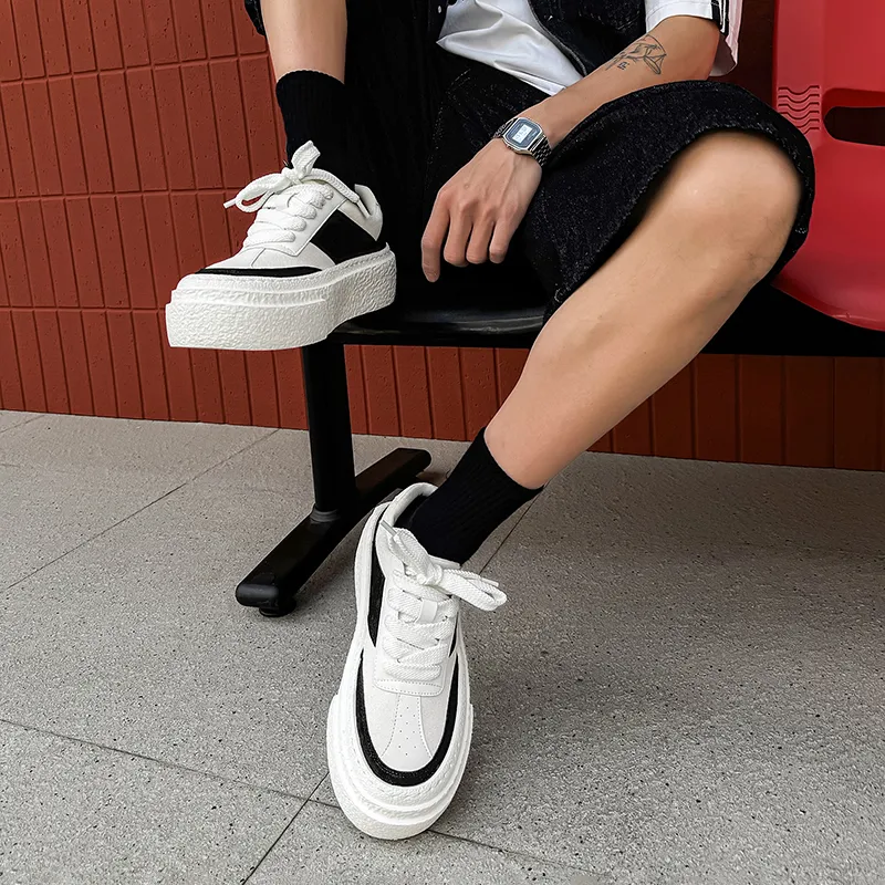 WEISHIBANGWEI Height Increasing Low Top Skateboard Shoes Men's Black White-2
