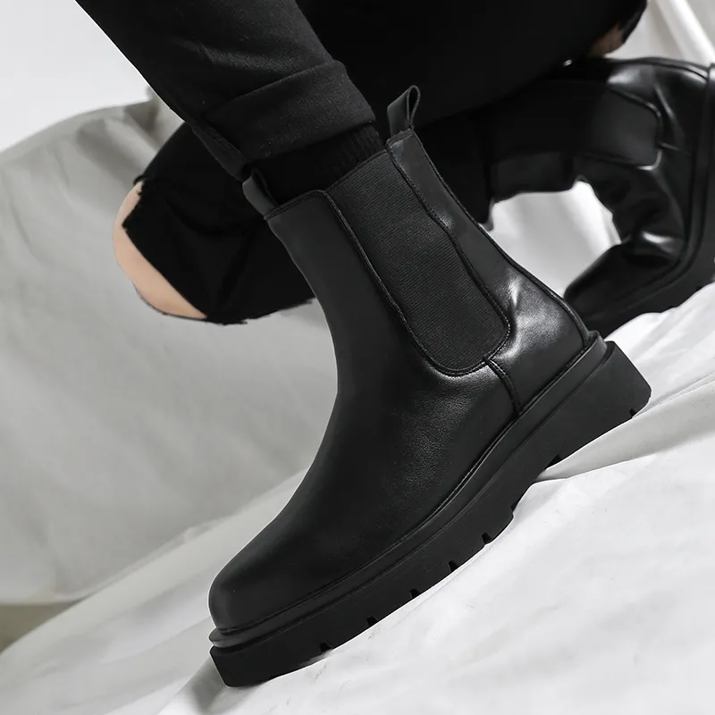 WEISHIBANGWEI Crew Chelsea Boots Medium Heel Men's-21