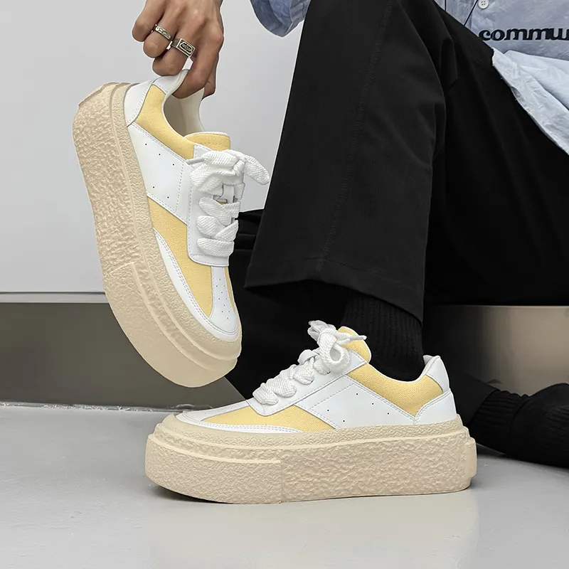 WEISHIBANGWEI Height Increasing Low Top Skateboard Shoes Men's Yellow-2