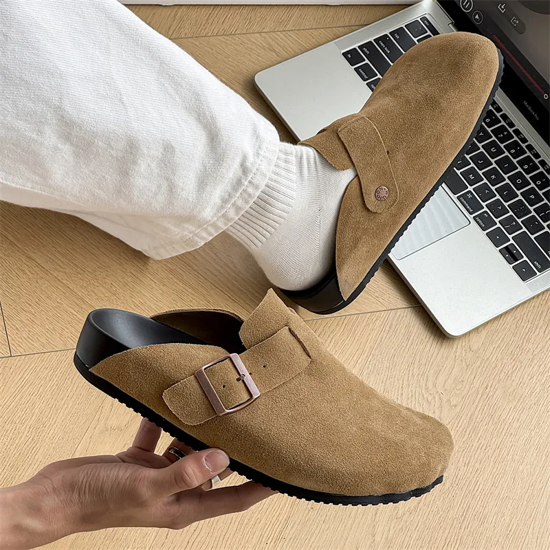 WEISHIBANGWEI Rubber Sole Slip Resistant Closed Toe Slippers Men's Khaki-6