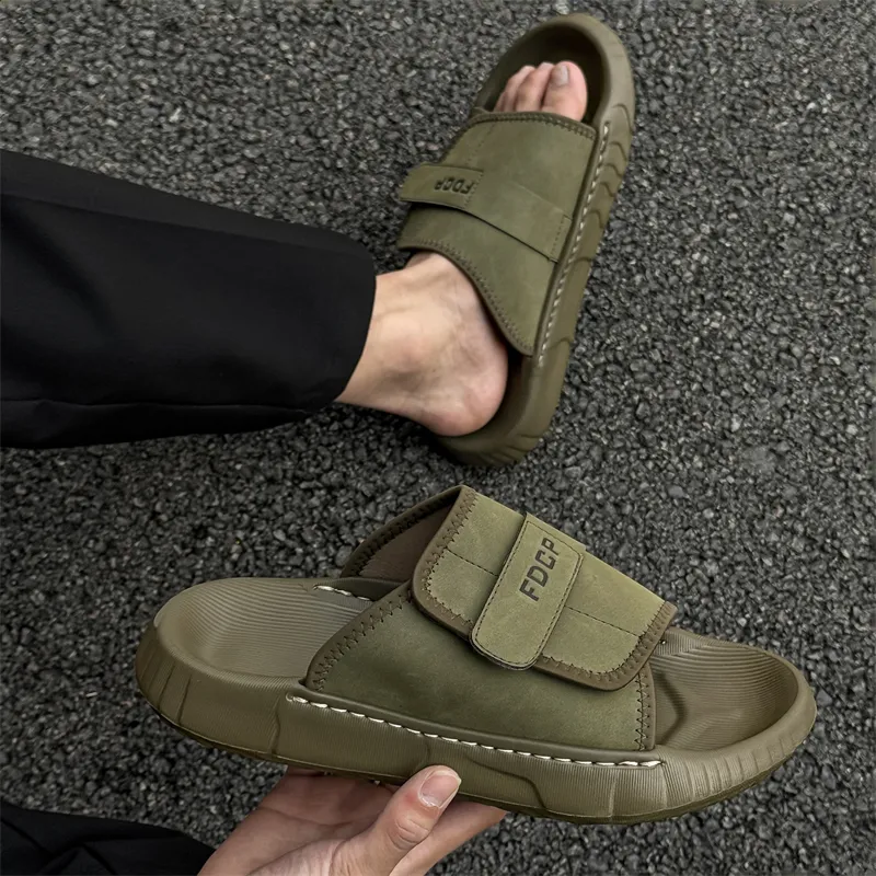 WEISHIBANGWEI Slip Resistant Odor Resistant Slide Slippers Men's Olive Green-3