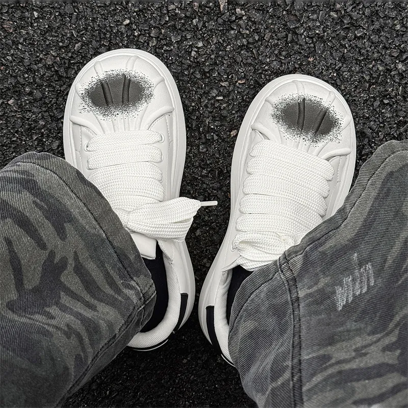 WEISHIBANGWEI Height Increasing Low Top Skateboard Shoes Men's White-4